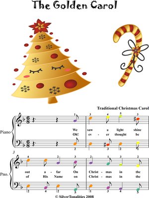 cover image of The Golden Carol Easy Piano Sheet Music with Colored Notation